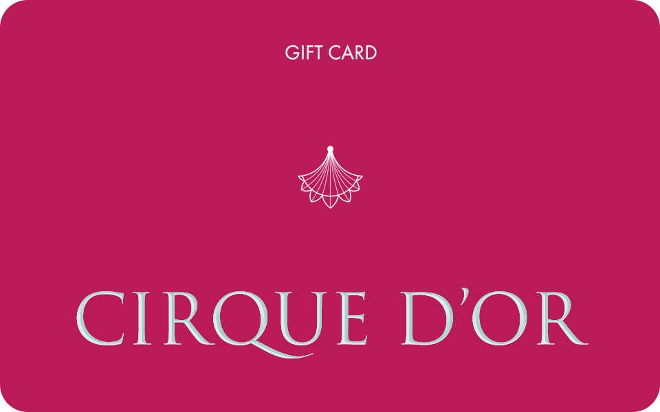 Cirque D’Or gift card in rich fuchsia with logo design – a thoughtful way to gift handcrafted jewelry.