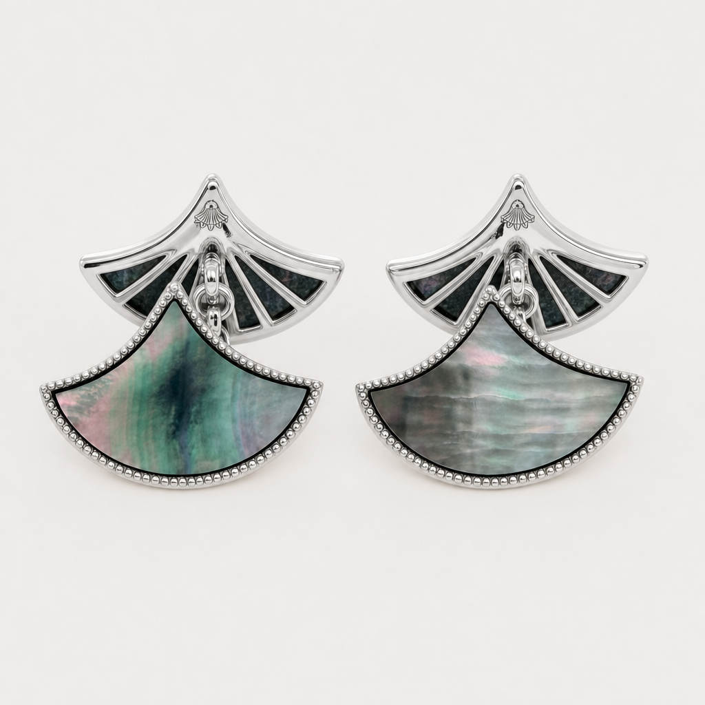 Dôme Black Mother of Pearl double motif cufflinks in rhodium plated sterling silver | Cirque D'Or Canada USA