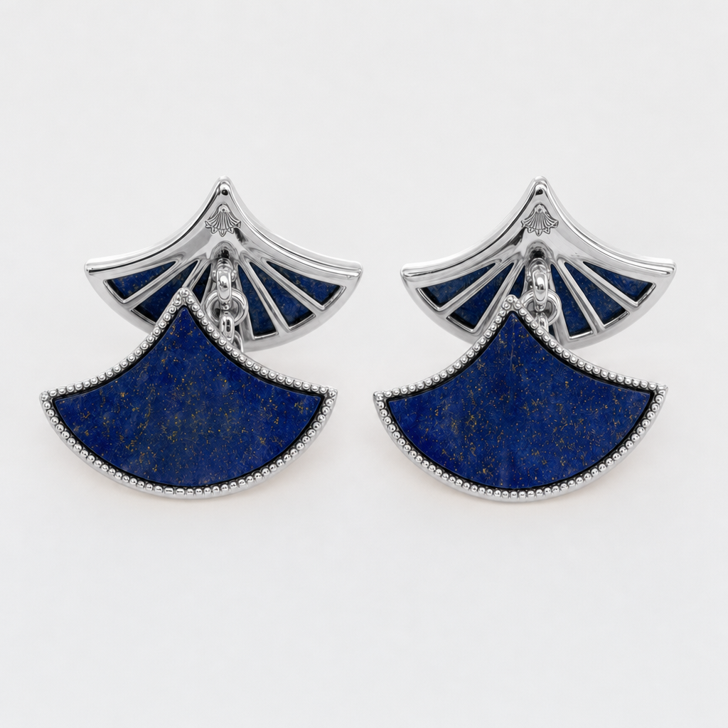 Dôme Lapis Lazuli double motif cufflinks in rhodium plated sterling silver | Cirque D'Or Canada USA