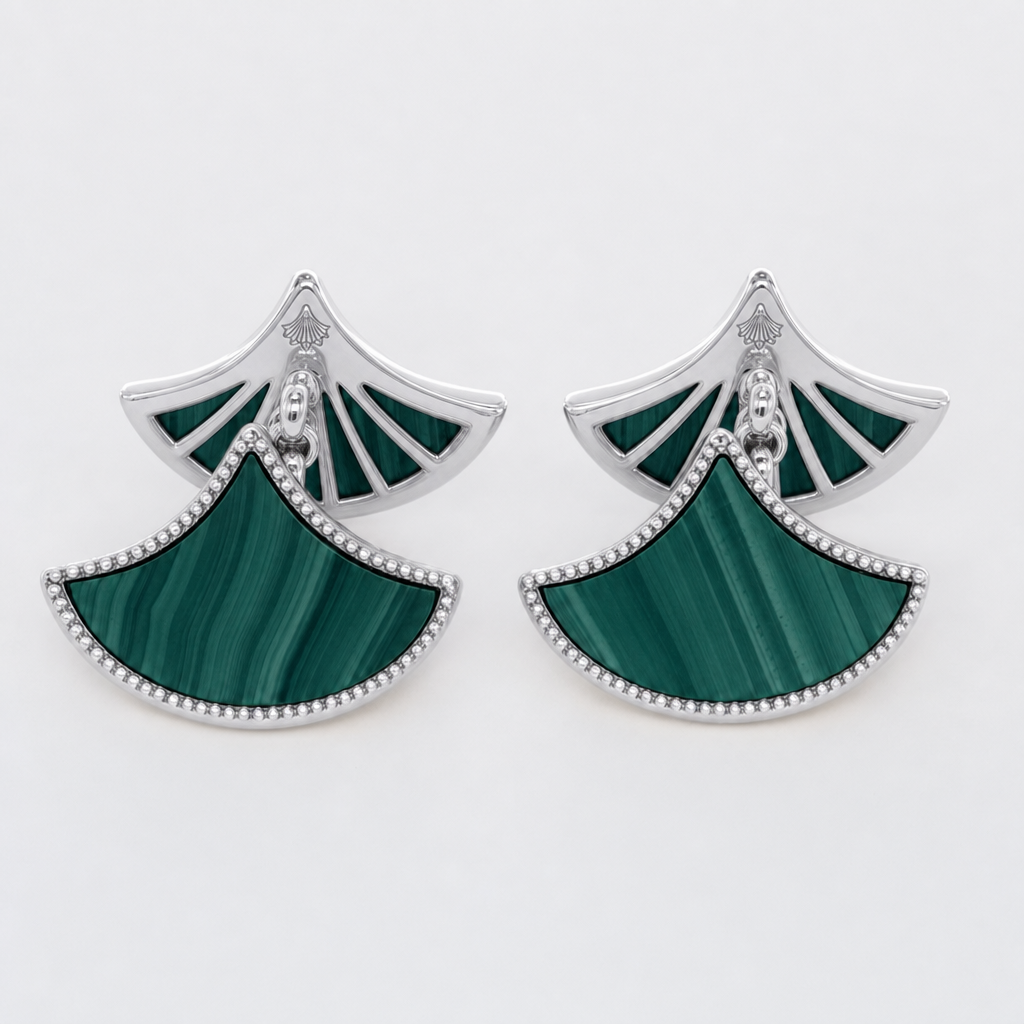 Dôme Malachite double motif cufflinks in rhodium plated sterling silver | Cirque D'Or Canada USA