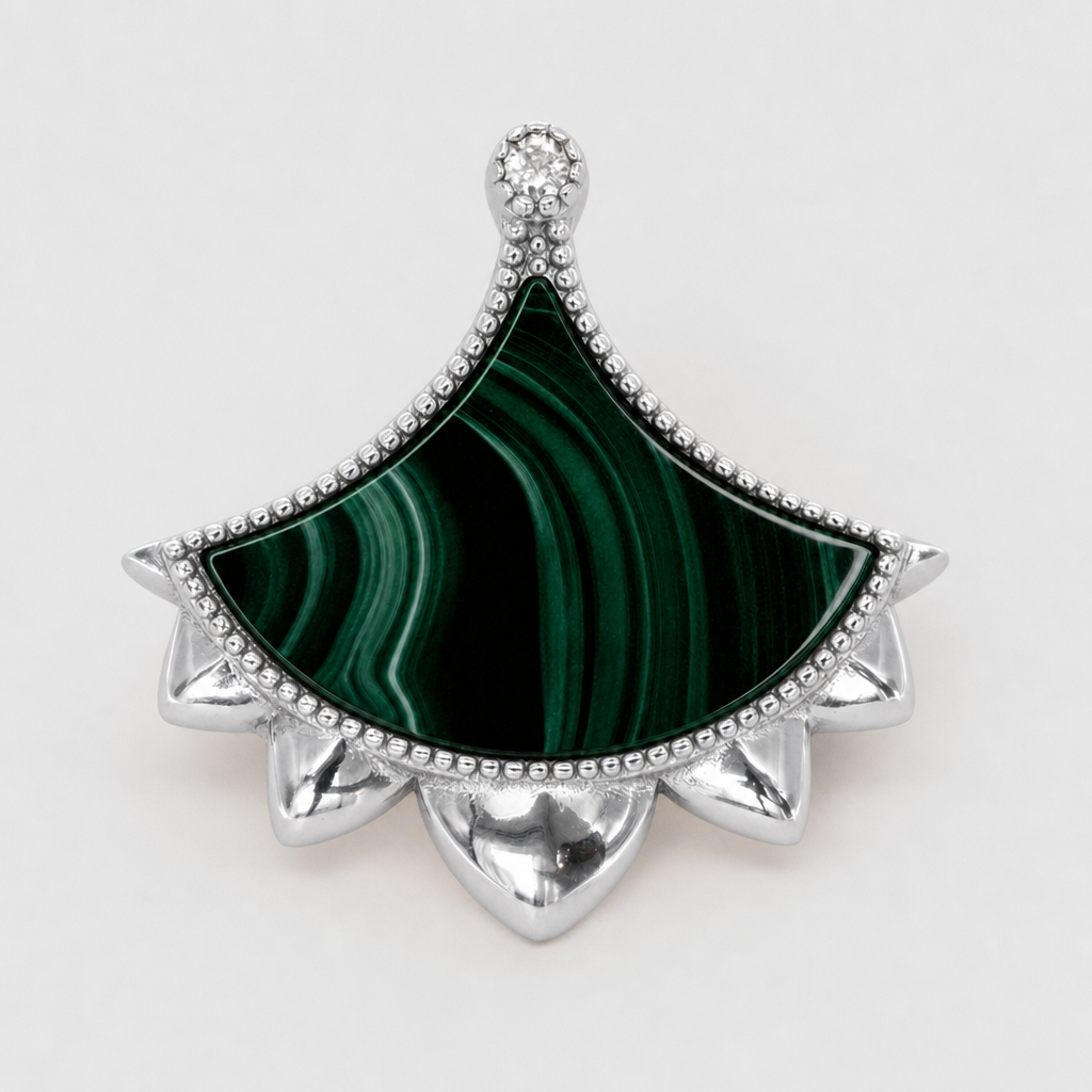 Dôme malachite single motif brooch in rhodium plated sterling silver | Cirque D'Or Canada USA