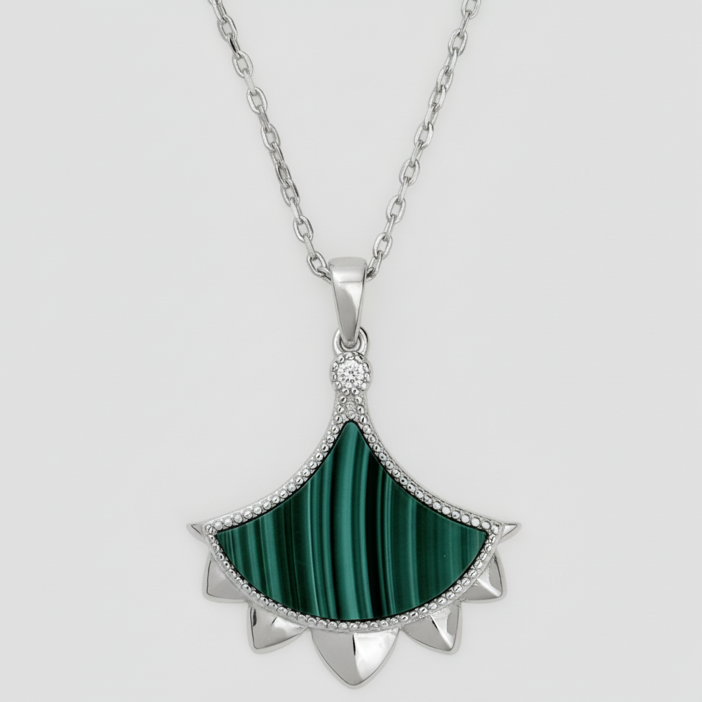 Dôme Malachite Single Motif Pendant Plated in Rhodium | Cirque D'Or Canada USA