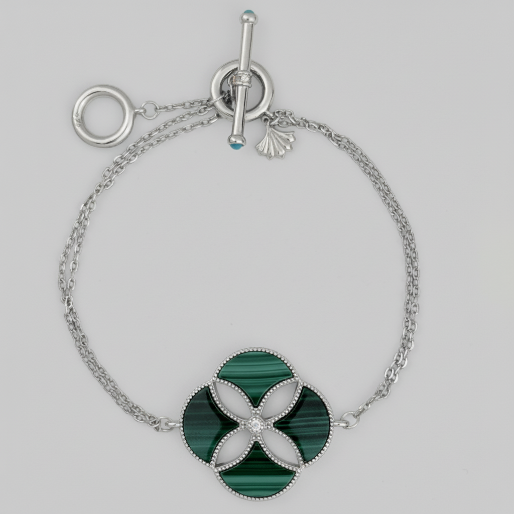Dôme Malachite Statement 4 Motif Bracelet Plated in Rhodium | Cirque D'Or Canada USA