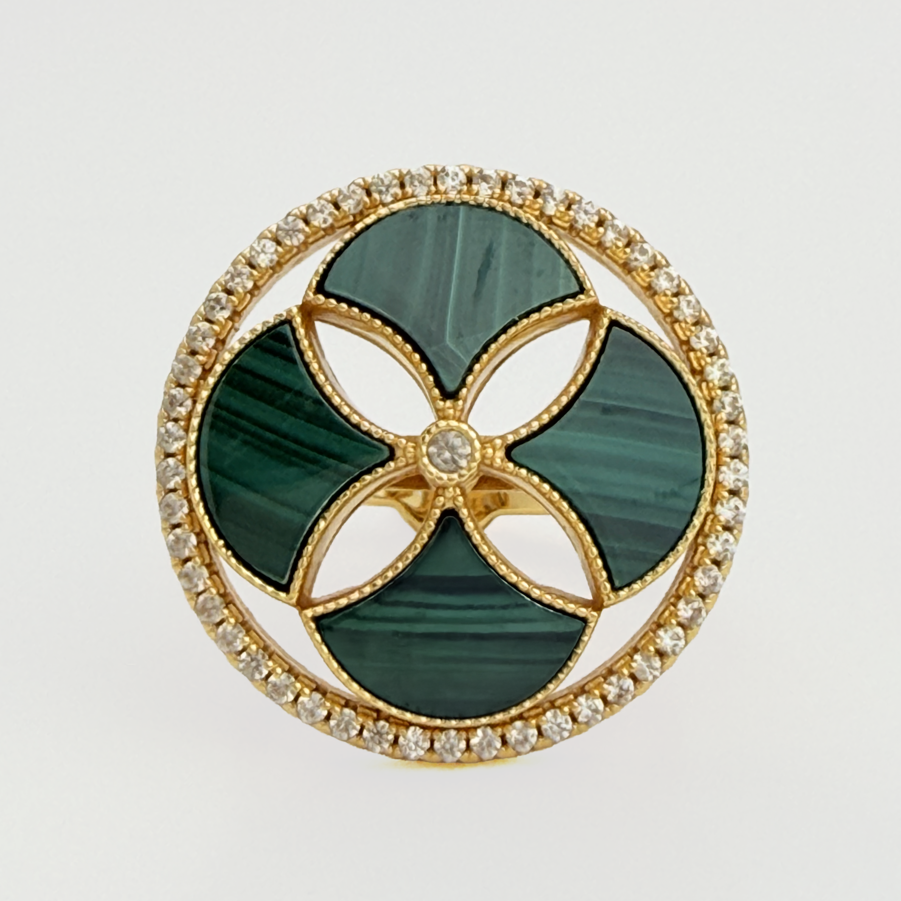 Dôme Malachite Statement 4 Motif Ring Plated in Gold Vermeil | Cirque D'Or Canada USA