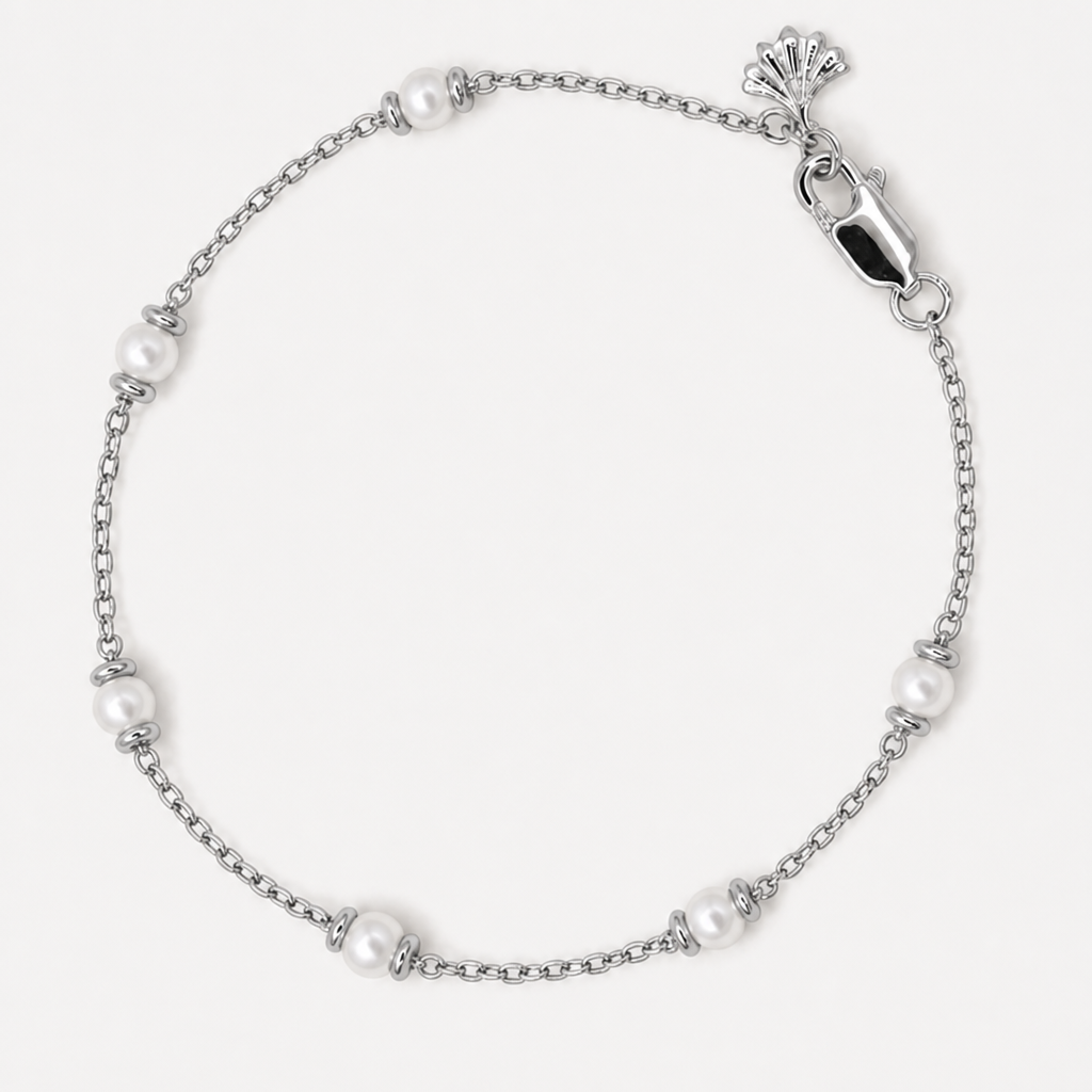 Tempo Cadence Freshwater Pearl Bracelet in rhodium-plated sterling silver with evenly spaced pearl stations | Cirque D'Or Canada USA