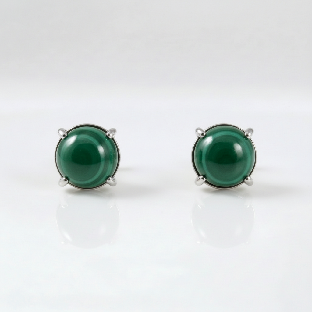 Tempo Origin malachite round stud earrings in rhodium-plated sterling silver | Cirque D'Or Canada USA