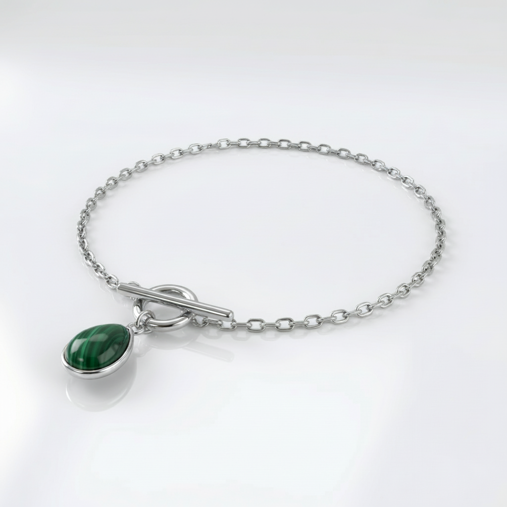 Tempo Anchor malachite toggle bracelet in rhodium-plated sterling silver | Cirque D'Or Canada USA