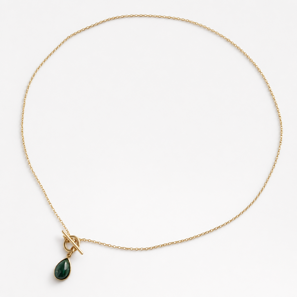 Tempo Anchor malachite toggle necklace in 18kt gold vermeil with pear-cut natural malachite | Cirque D'Or