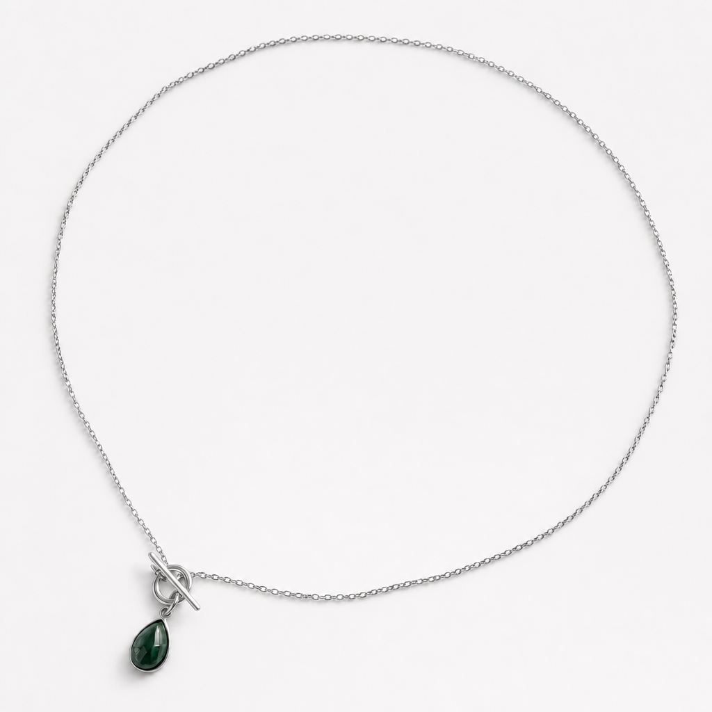 Tempo Anchor malachite toggle necklace in rhodium silver with natural malachite drop | Cirque D'Or