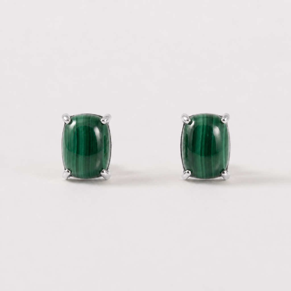 Tempo Form malachite cushion stud earrings in rhodium-plated sterling silver | Cirque D'Or Canada USA