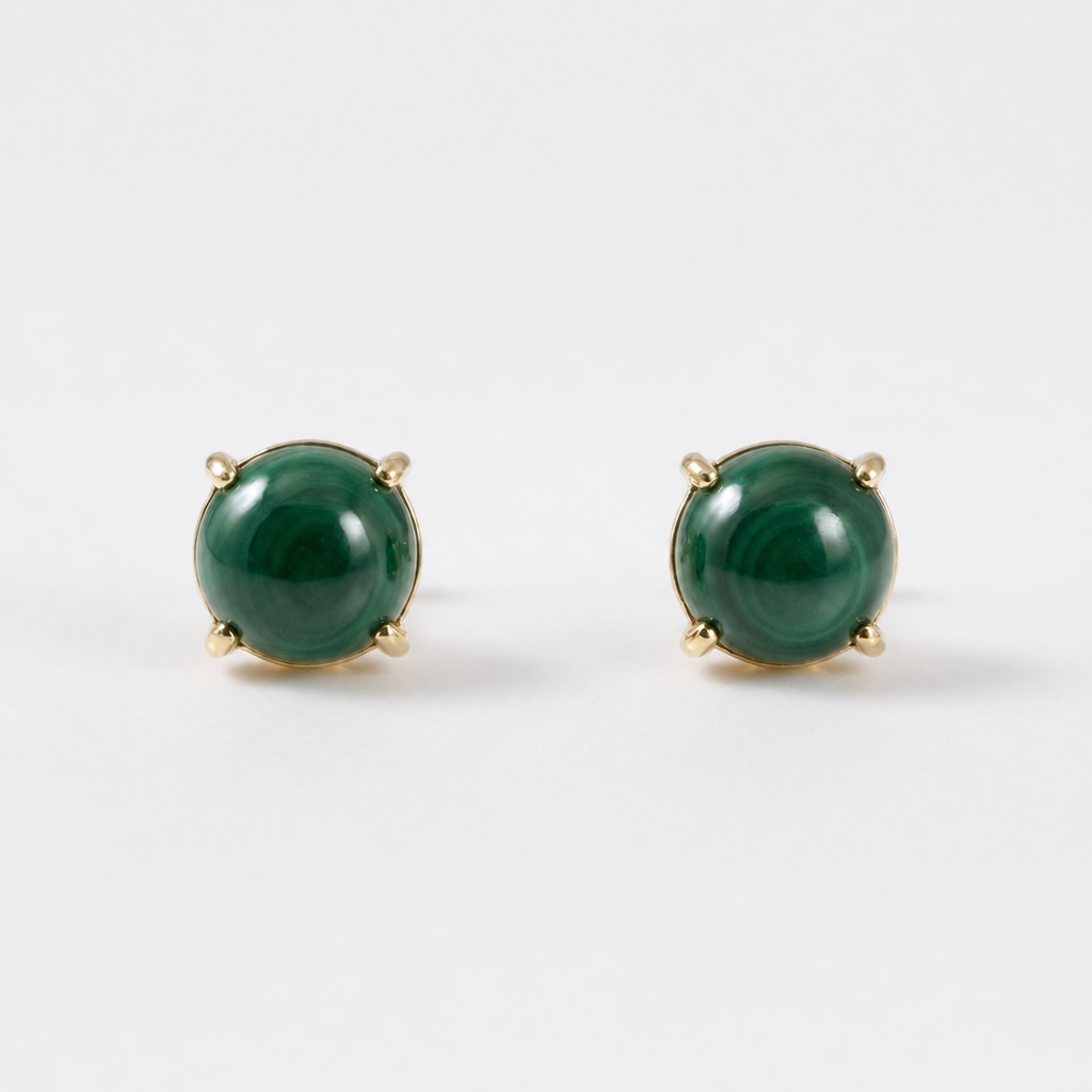 Tempo Origin malachite round stud earrings in 18kt gold vermeil over sterling silver | Cirque D'Or Canada USA