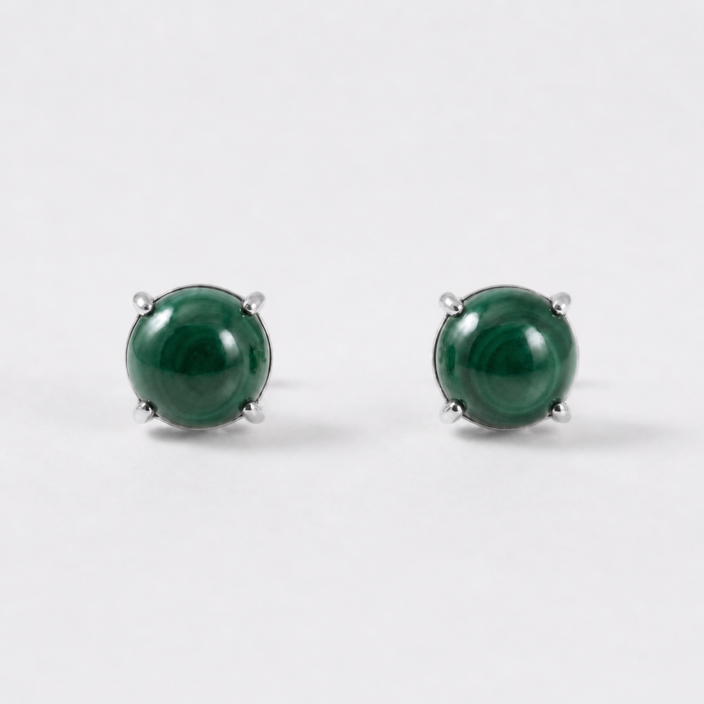 Tempo Origin malachite round stud earrings in rhodium-plated sterling silver | Cirque D'Or Canada USA