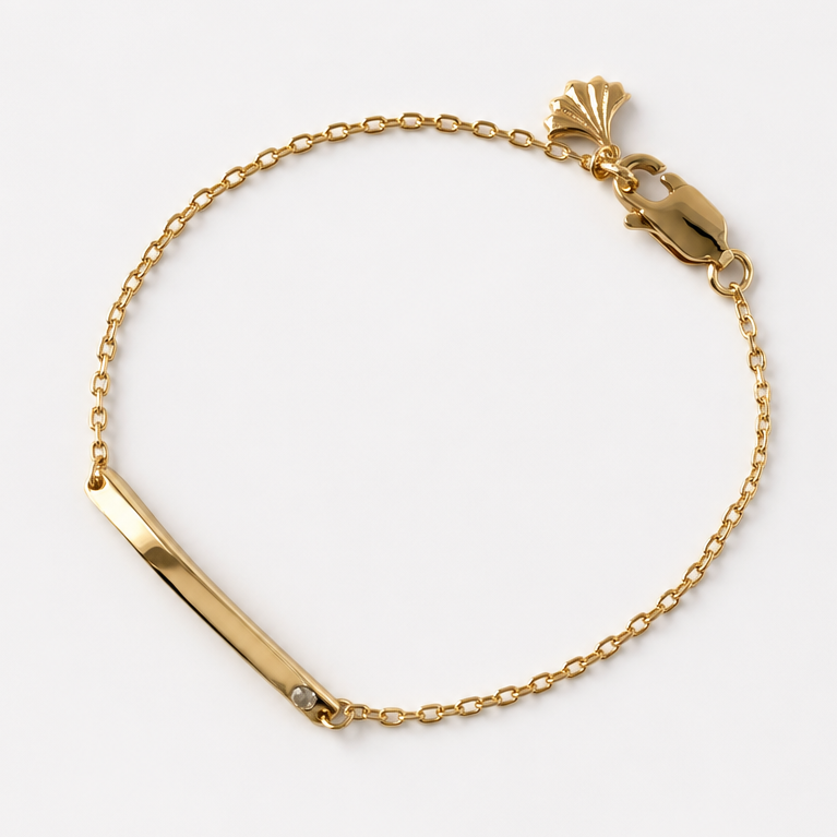 Tempo Signature Engravable Bracelet in 18kt Gold Vermeil over Sterling Silver with polished bar detail and zircon accent | Cirque D'Or Canada USA