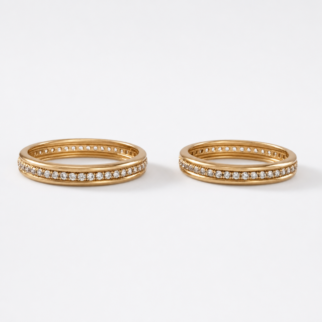 Tempo Accord Pavé zircon band rings in 18kt gold vermeil over sterling silver, his and hers design | Cirque D'Or Canada USA