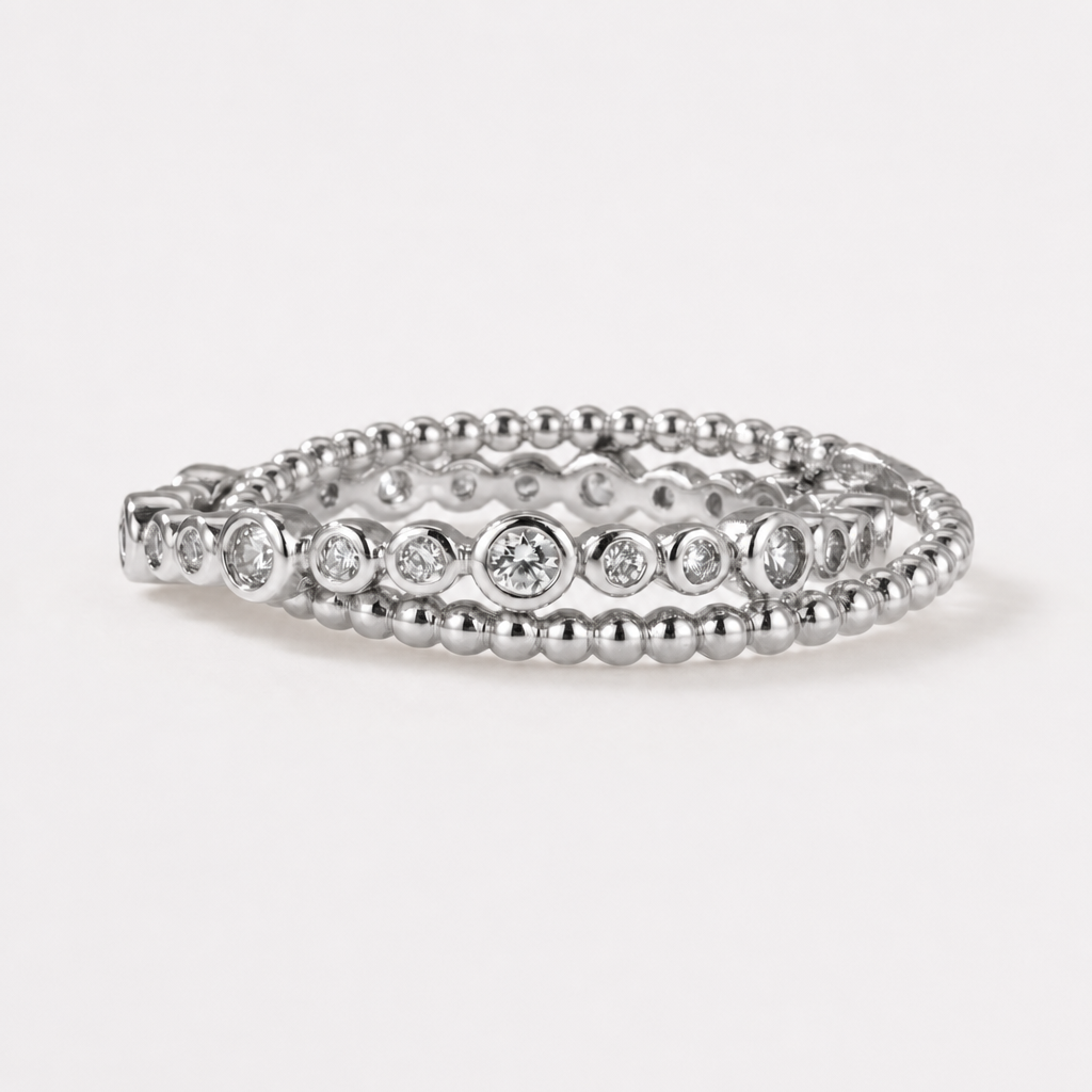 Double band zircon ring in rhodium-plated sterling silver, displayed on neutral background | Cirque D'Or Canada USA