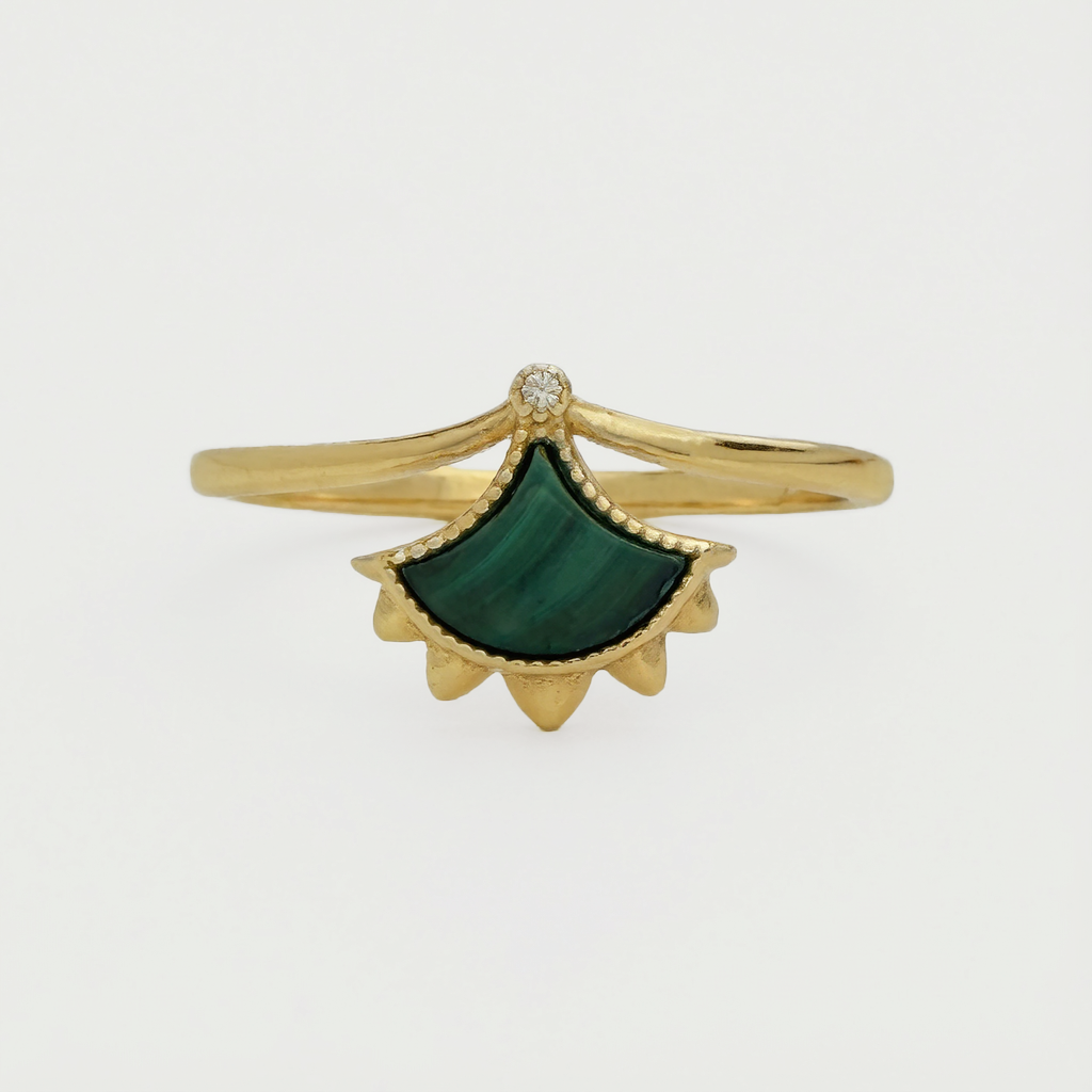 Dôme Malachite Small Crown Single Motif Ring Plated in Gold Vermeil | Cirque D'Or Canada USA