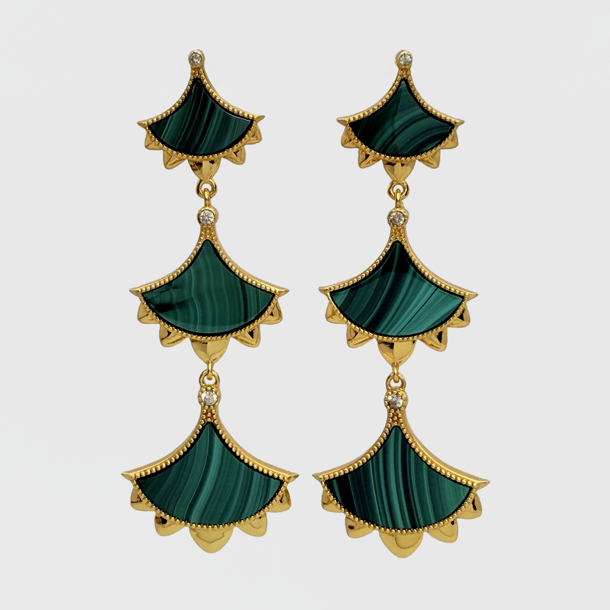 Dôme Malachite Statement Drop Multi Motif Earrings Plated in Gold Vermeil | Cirque D'Or Canada USA