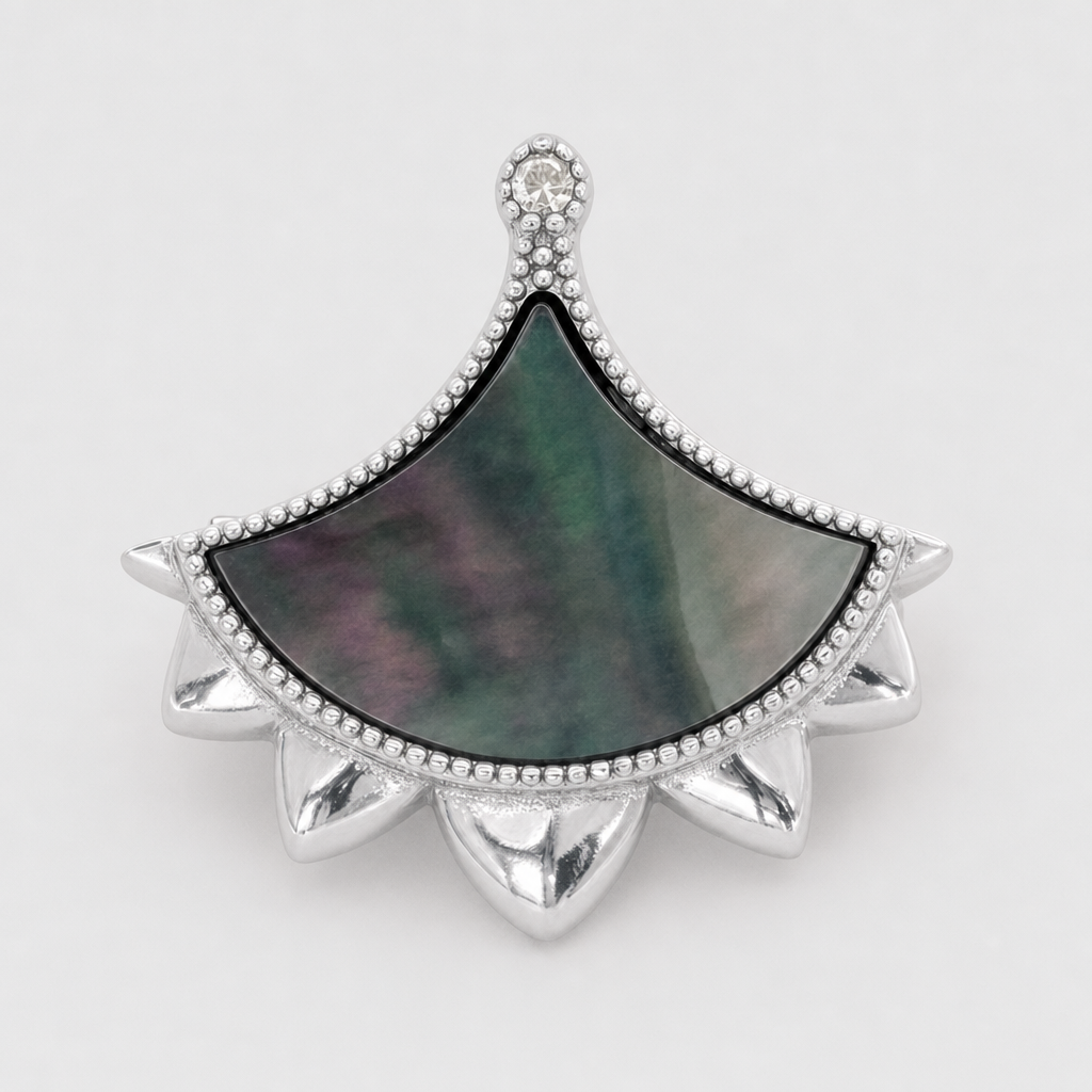 Dôme black mother of pearl single motif brooch in rhodium plated sterling silver | Cirque D'Or Canada USA