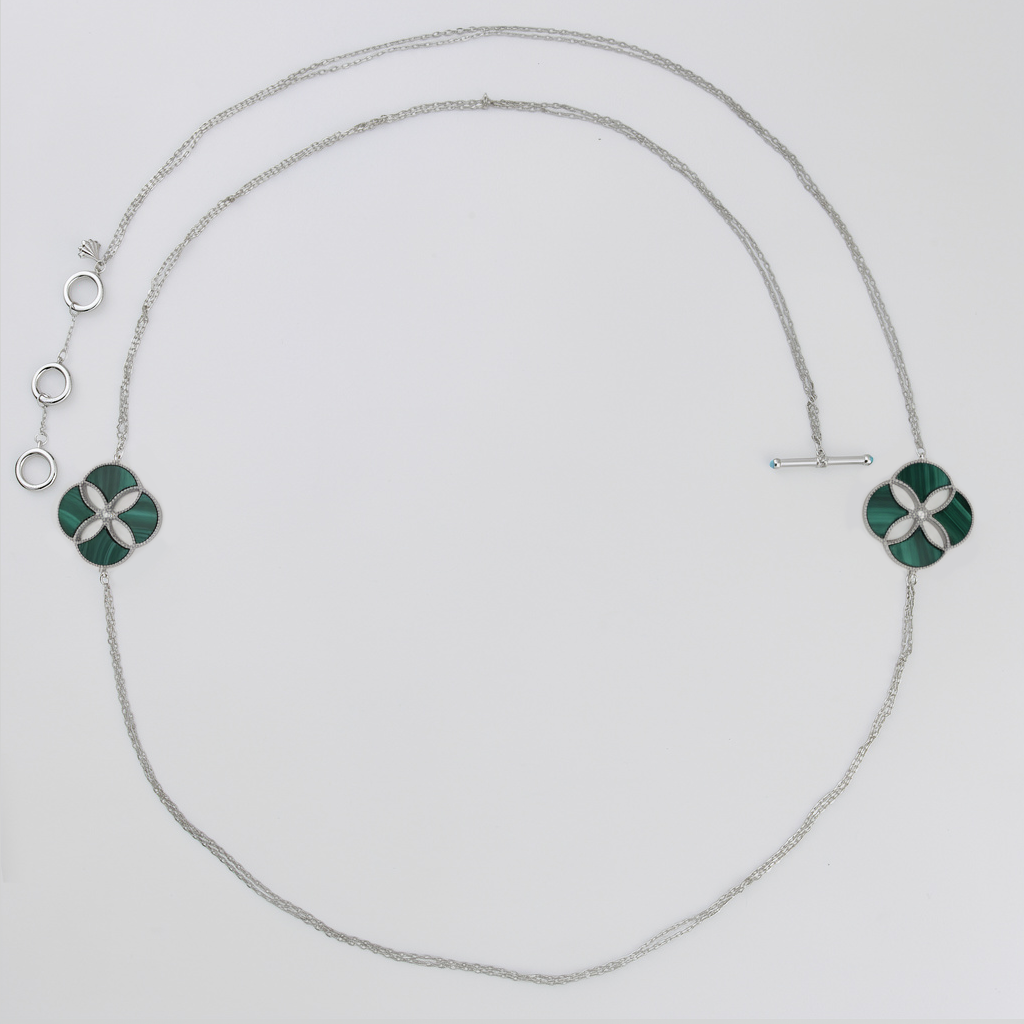 Dôme Gemstone Double Station 4 Motif Long Necklace Plated in Rhodium | Cirque D'Or Canada 