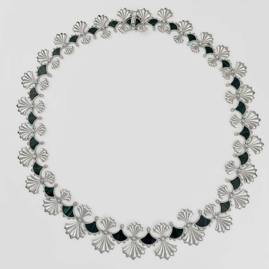 Dôme Malachite Eternity Motif Chocker Necklace Plated in Rhodium | Cirque D'Or Canada USA