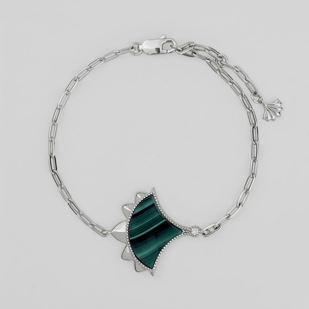Dôme Malachite Single Motif Bracelet Plated in Rhodium | Cirque D'Or Canada USA