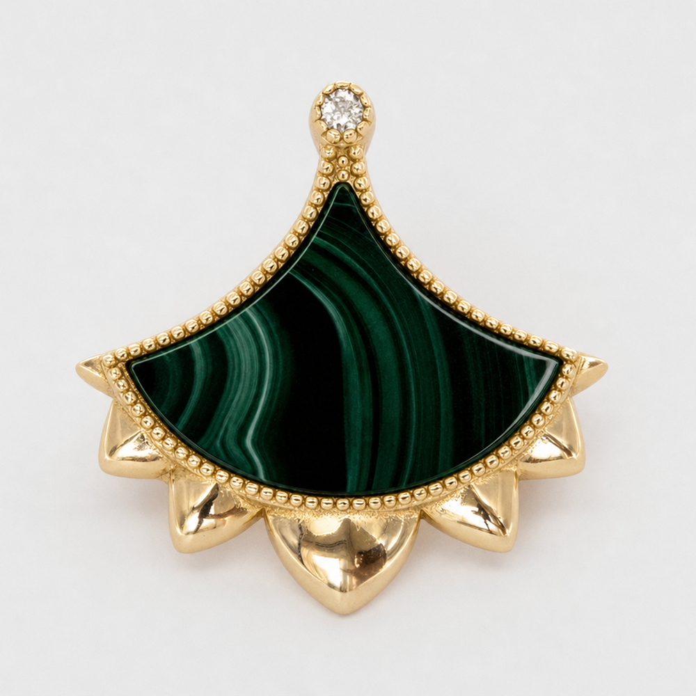Dôme malachite single motif brooch in 18kt gold vermeil over sterling silver | Cirque D'Or Canada USA
