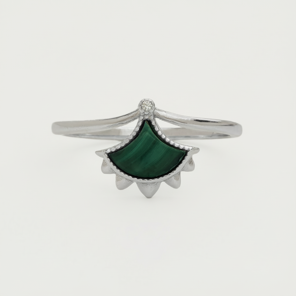 Dôme Malachite Small Crown Single Motif Ring Plated in Rhodium | Cirque D'Or Canada USA
