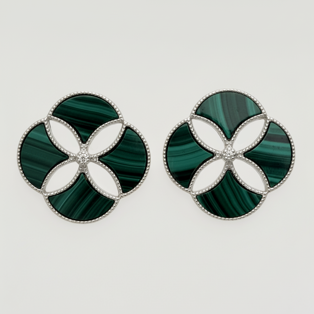 Dôme Gemstone Statement 4 Motif Earrings Plated in Rhodium | Cirque D'Or Canada USA