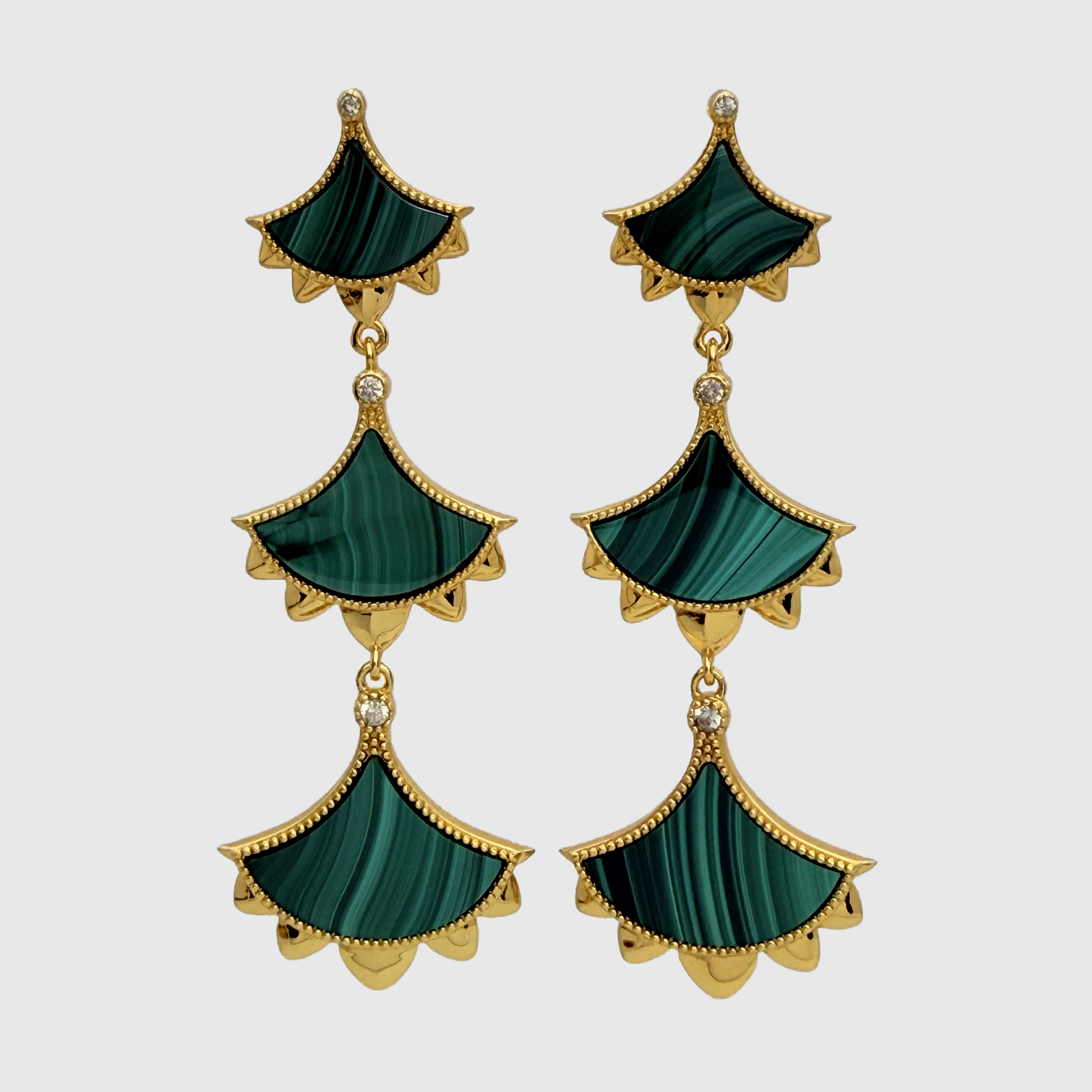 Dôme Malachite Statement Drop Multi Motif Earrings Plated in Gold Vermeil | Cirque D'Or Canada USA