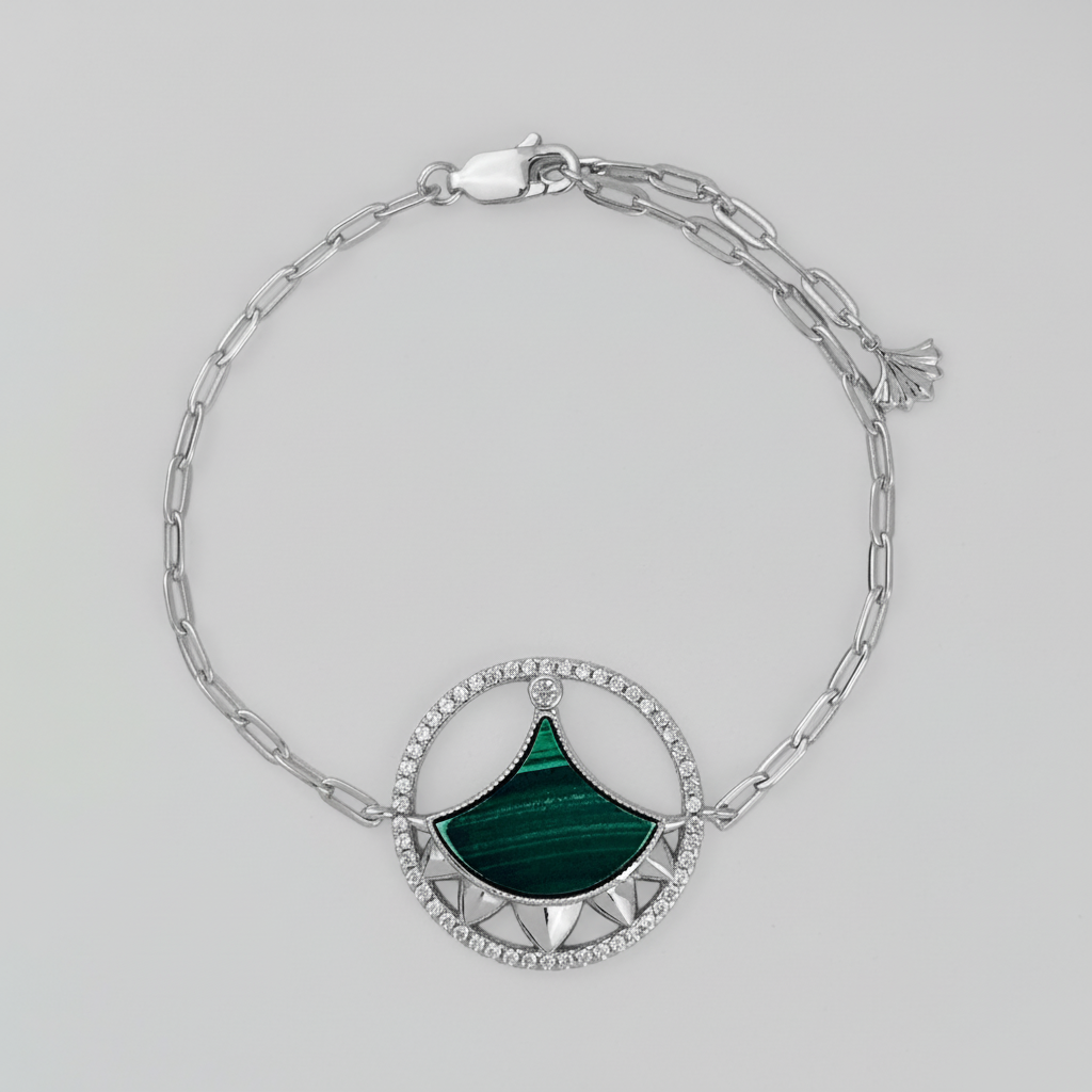 Dôme Malachite Statement Single Motif Bracelet Plated in Rhodium | Cirque D'Or Canada USA