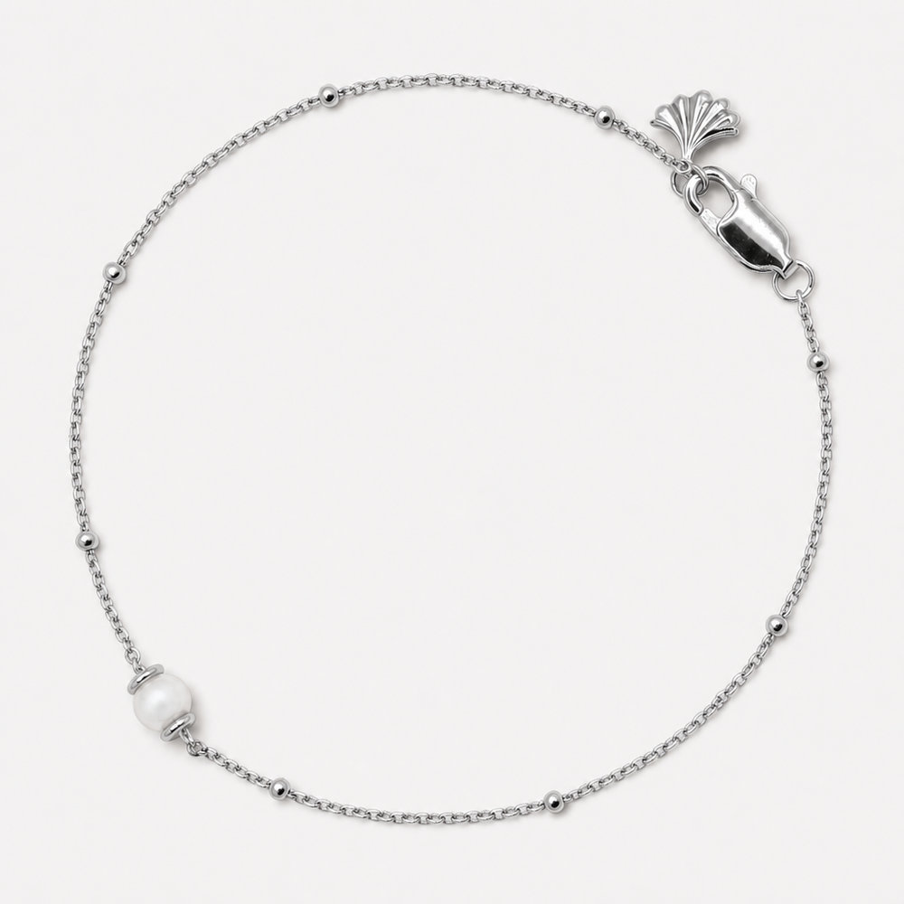 Tempo Solo Freshwater Pearl Bracelet in rhodium-plated sterling silver with one pearl and delicate bead stations | Cirque D'Or Canada USA