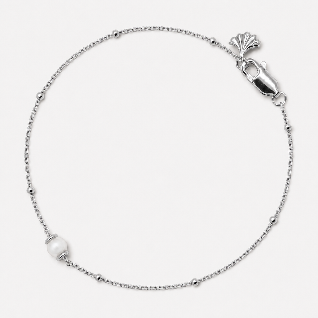 Tempo Solo Freshwater Pearl Bracelet in rhodium-plated sterling silver with one pearl and delicate bead stations | Cirque D'Or Canada USA