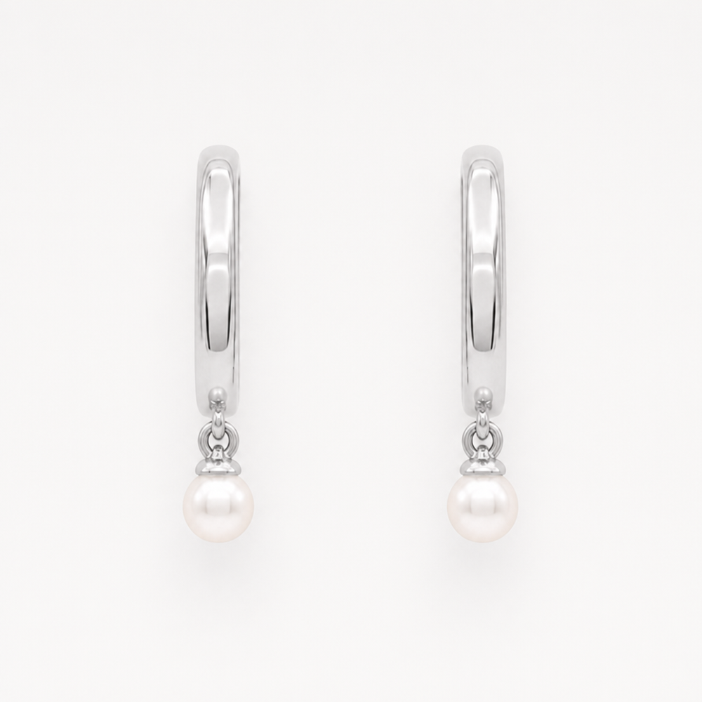 Tempo Orbit freshwater pearl hoop earrings in rhodium-plated sterling silver | Cirque D'Or Canada USA