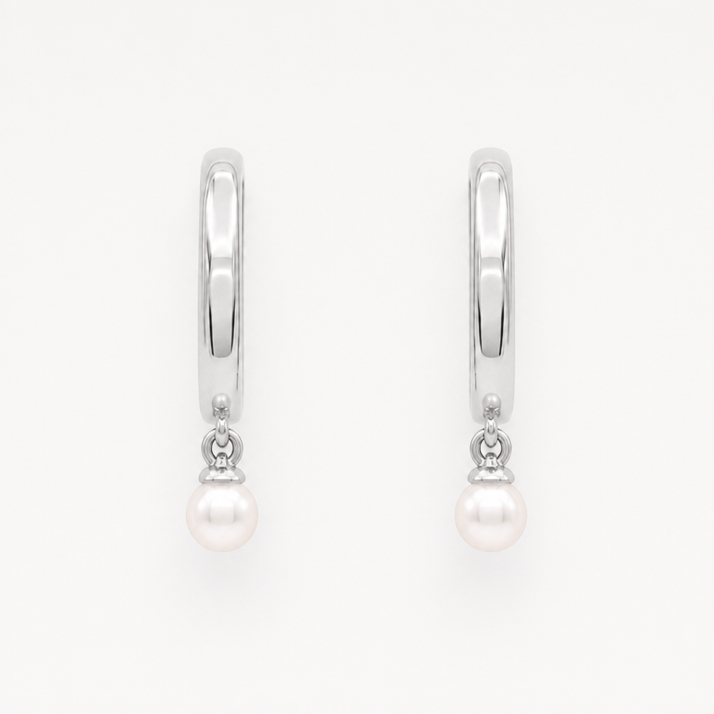 Tempo Orbit freshwater pearl hoop earrings in rhodium-plated sterling silver | Cirque D'Or Canada USA