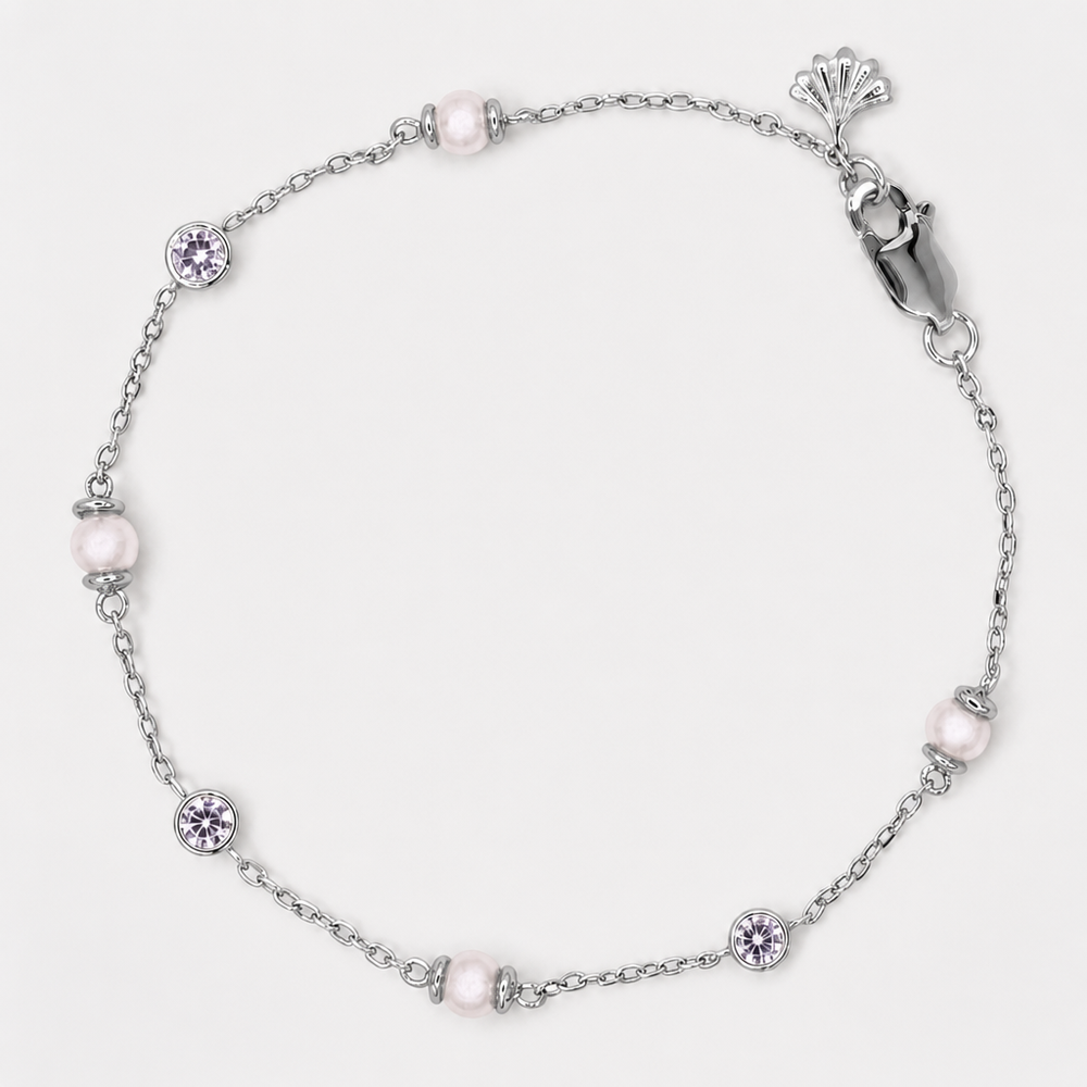 Tempo Alternance Freshwater Pearl and Zircon Bracelet in rhodium-plated sterling silver with alternating pearl and zircon stations | Cirque D'Or Canada USA