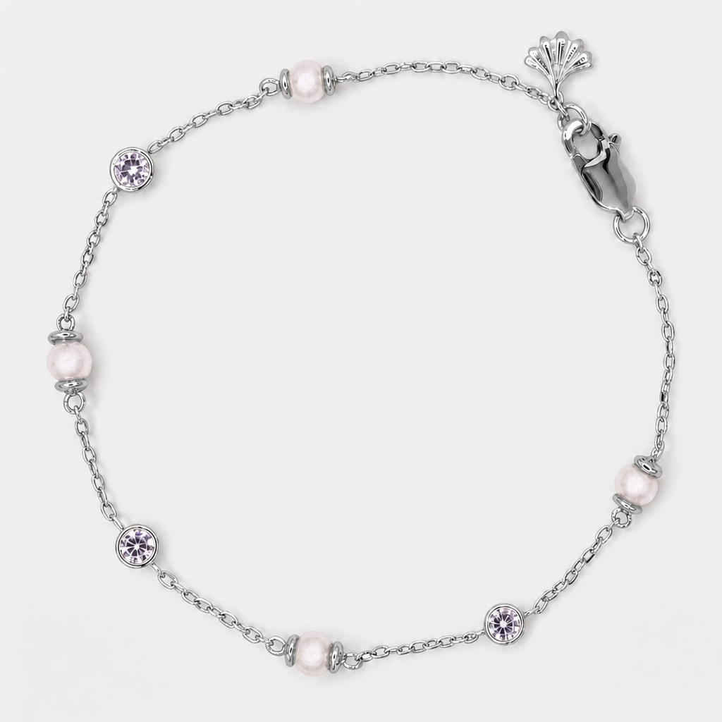 Tempo Alternance Freshwater Pearl and Zircon Bracelet in rhodium-plated sterling silver with alternating pearl and zircon stations | Cirque D'Or Canada USA
