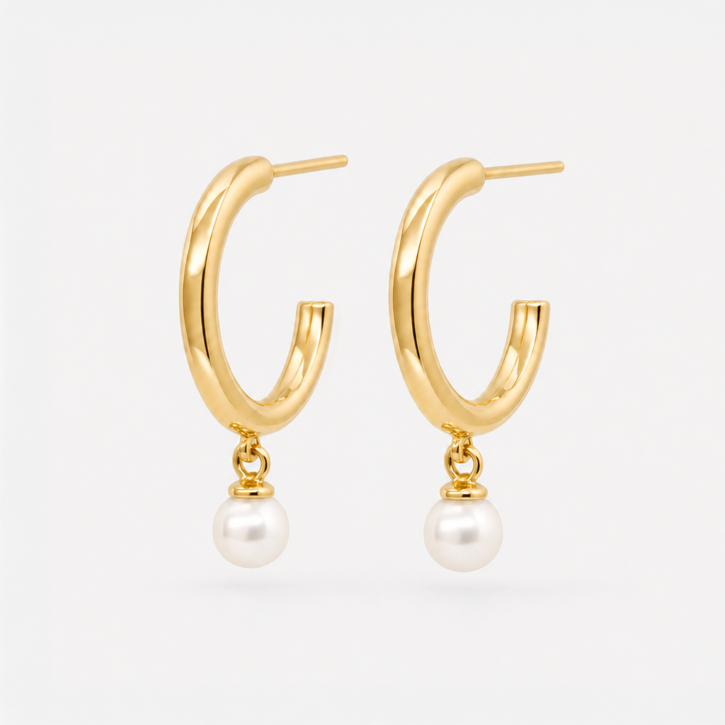Side view of Tempo Orbit freshwater pearl hoop earrings in 18kt gold vermeil | Cirque D'Or Canada USA