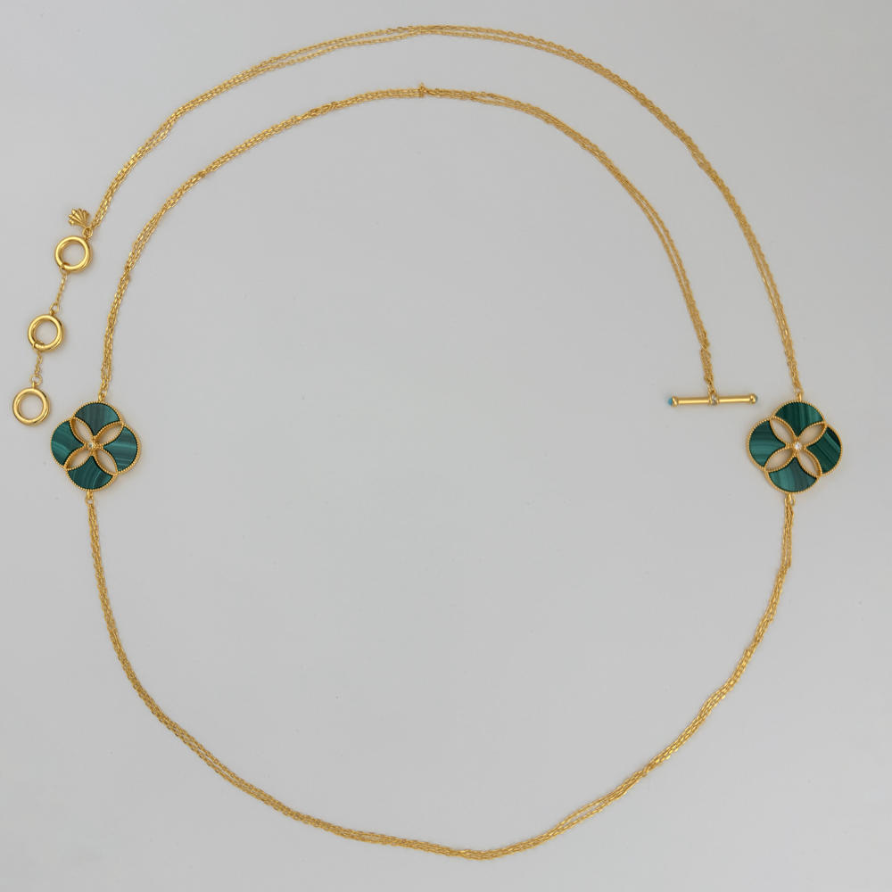 Dôme Malachite Double Station 4 Motif Long Necklace Plated in Vermeil | Cirque D'Or Canada USA