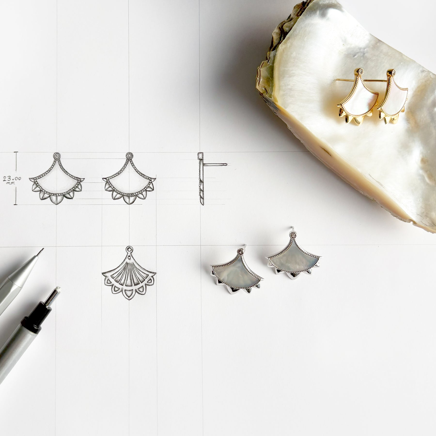 Jewellery design tools, sketches and studio materials at Cirque D’Or