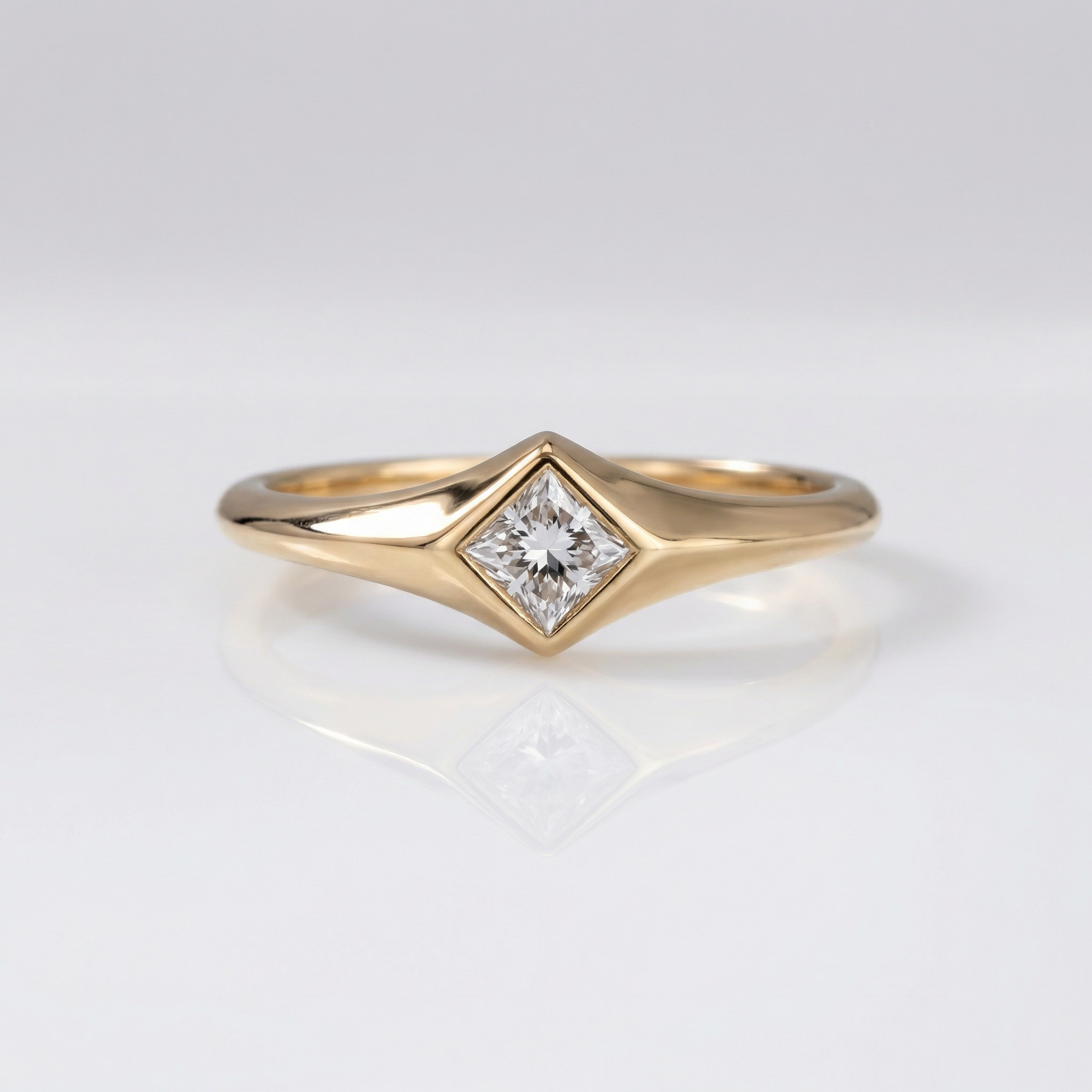 Tempo Quadrant zircon ring in 18kt gold vermeil over sterling silver with princess-cut zircon in sculpted geometric setting | Cirque D’Or Canada USA