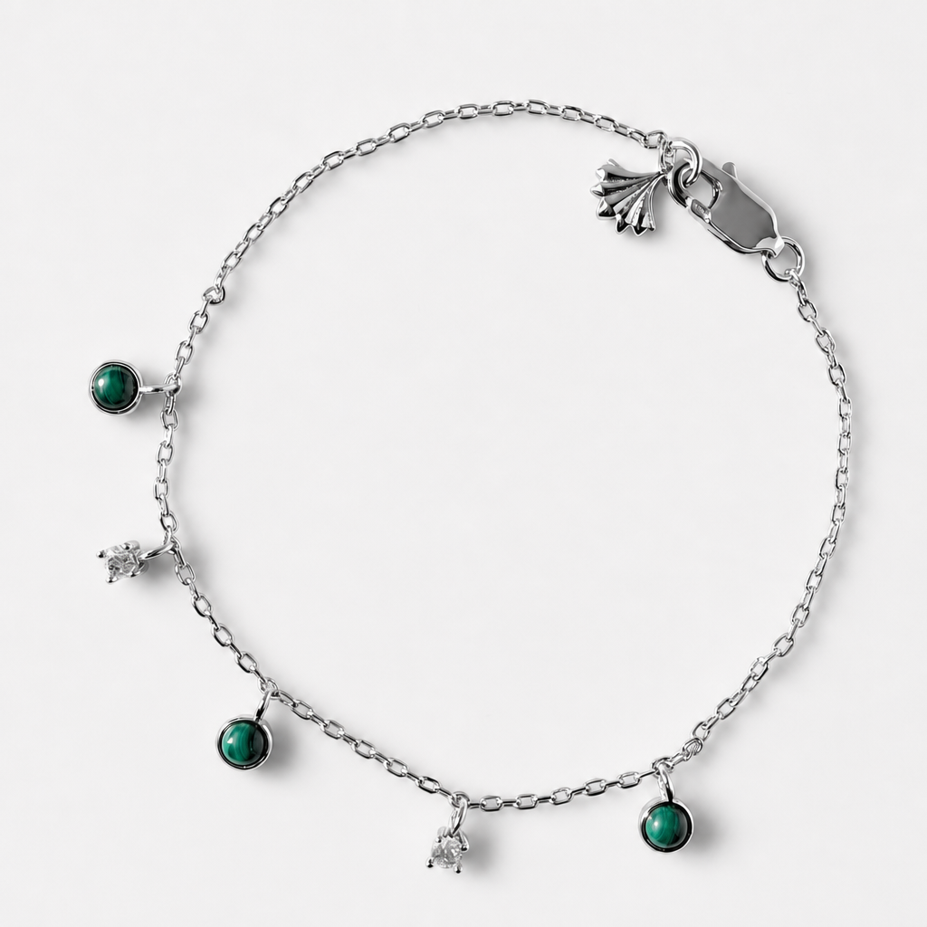 Tempo Alternance malachite and zircon bracelet in rhodium-plated sterling silver | Cirque D'Or Canada USA