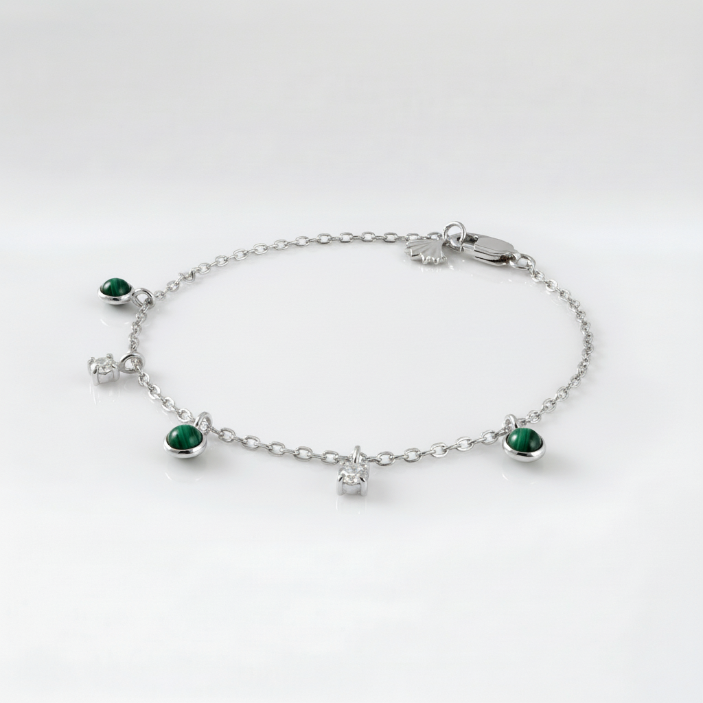 Tempo Alternance malachite and zircon bracelet in rhodium-plated sterling silver | Cirque D'Or Canada USA