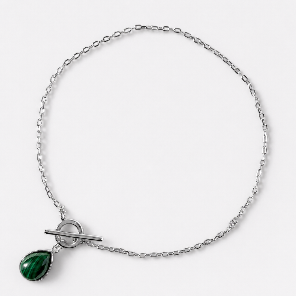 Tempo Anchor malachite toggle bracelet in rhodium-plated sterling silver | Cirque D'Or Canada USA