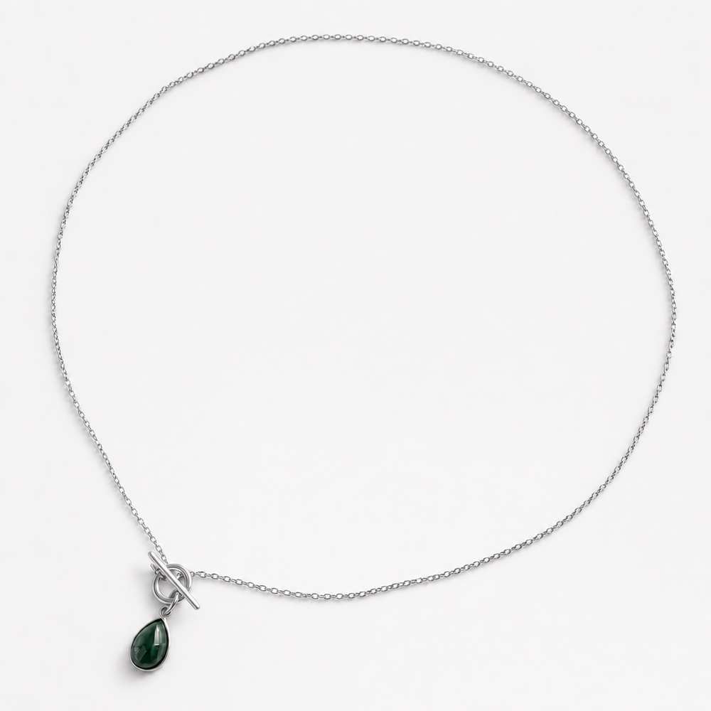 Tempo Anchor malachite toggle necklace in rhodium silver with natural malachite drop | Cirque D'Or