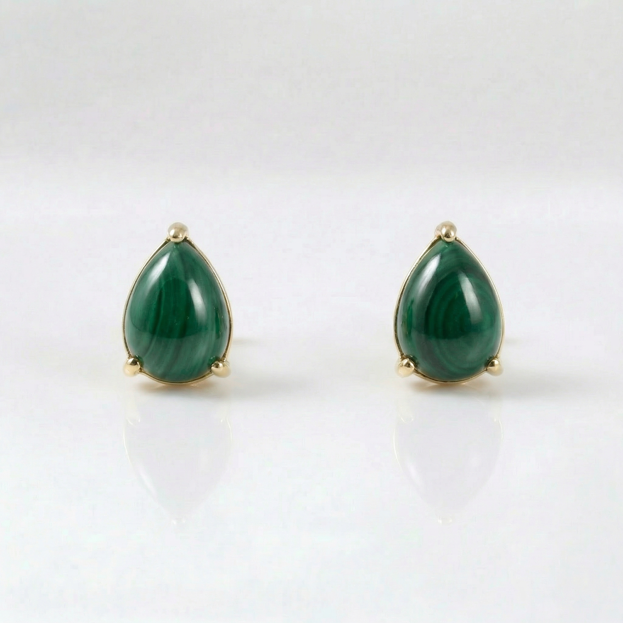Tempo Drop malachite pear stud earrings in 18kt gold vermeil over sterling silver | Cirque D'Or Canada USA