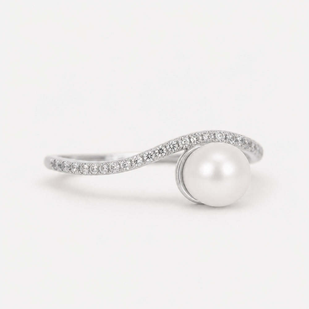 Tempo Embrace Freshwater Pearl Ring in Rhodium-Plated Sterling Silver with freshwater pearl and zircon | Cirque D'Or Canada USA