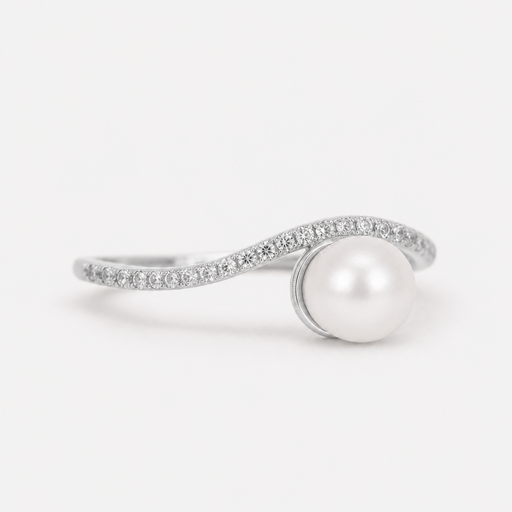Tempo Embrace Freshwater Pearl Ring in Rhodium-Plated Sterling Silver with freshwater pearl and zircon | Cirque D'Or Canada USA