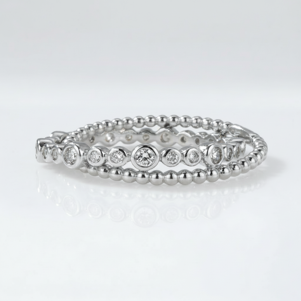 Double band zircon ring in rhodium-plated sterling silver, displayed on neutral background | Cirque D'Or Canada USA