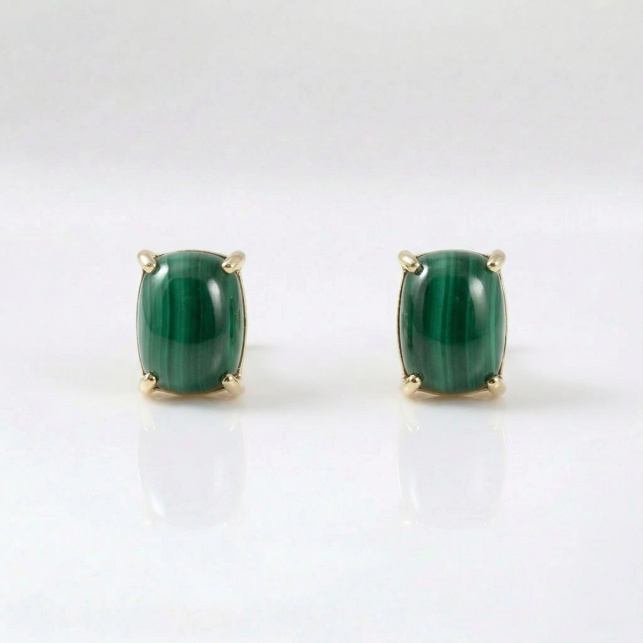 Tempo Form malachite cushion stud earrings in 18kt gold vermeil over sterling silver | Cirque D'Or Canada USA