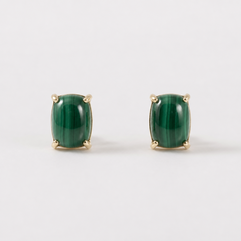 Tempo Form malachite cushion stud earrings in 18kt gold vermeil over sterling silver | Cirque D'Or Canada USA